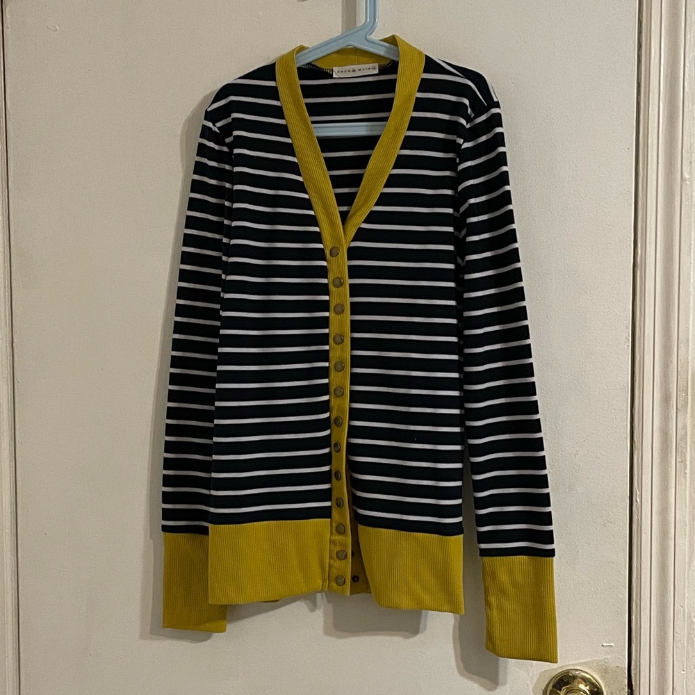 Navy blue and white striped light cardigan